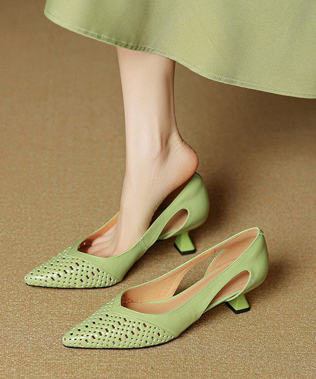 Green Cowhide Leather Sandals Splicing High Heels Sandals
