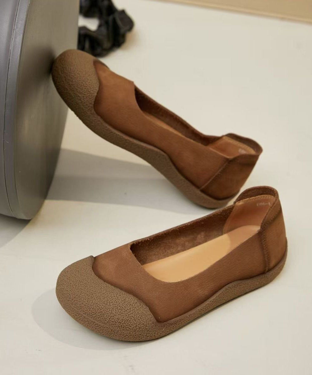 Green Cowhide Leather Women Comfy Splicing Flat Shoes