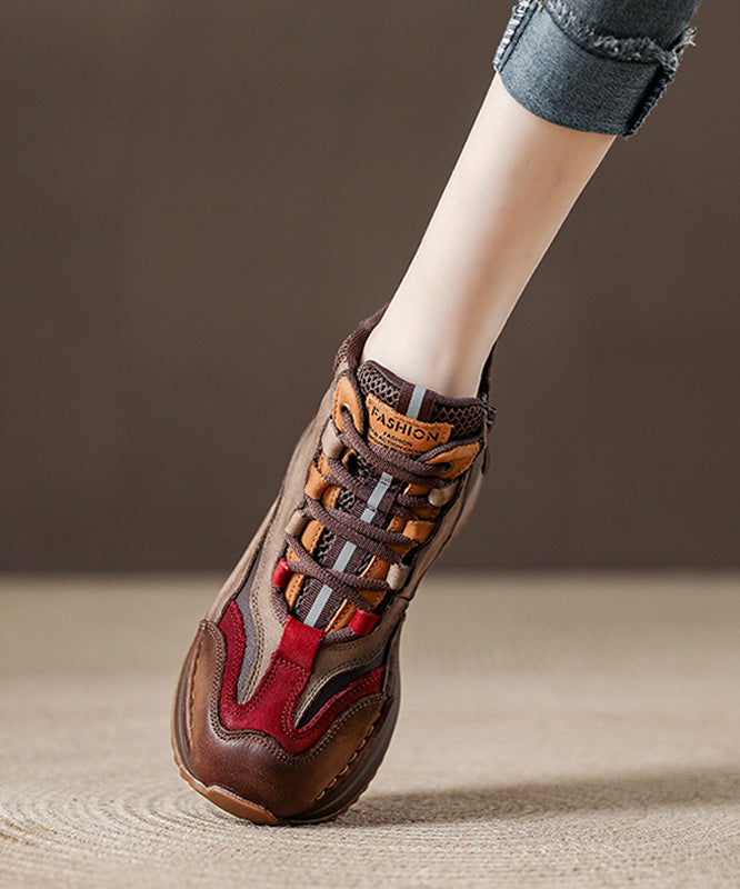 Green Lace Up Boots Splicing Platform Cowhide Leather