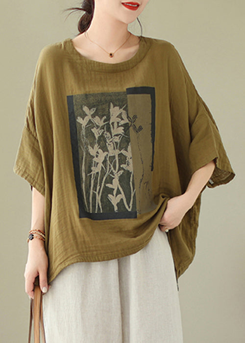 Green Low High Design Cotton t Shirts Top O Neck Batwing Sleeve