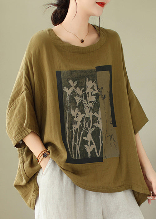 Green Low High Design Cotton t Shirts Top O Neck Batwing Sleeve