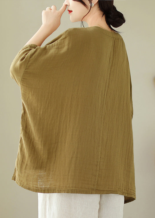 Green Low High Design Cotton t Shirts Top O Neck Batwing Sleeve