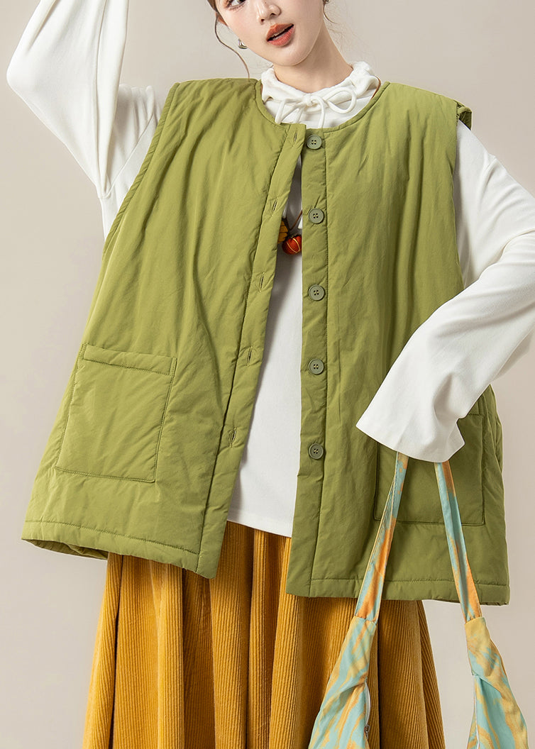 Green O-Neck Fine Cotton Filled Waistcoat And White Top Two Pieces Set Sleeveless