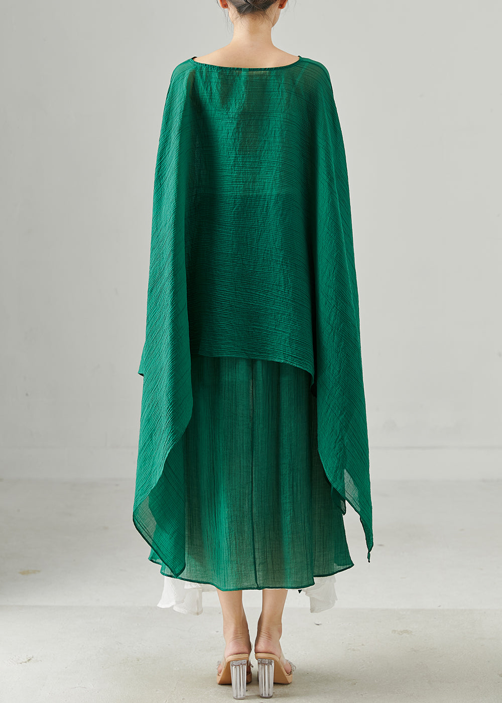Green Oversized Chiffon Long Smock Asymmetrical Summer