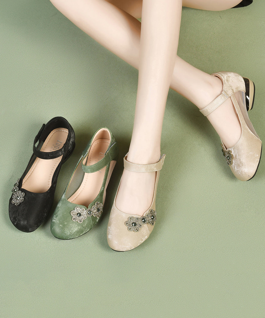 Green Satin Breathable Mesh Splicing Buckle Strap Sandals