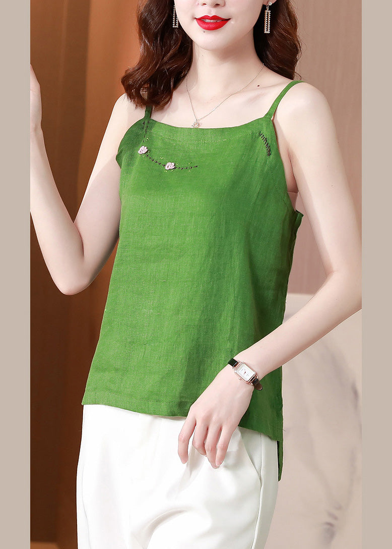 Green Square Collar Solid Top Sleeveless