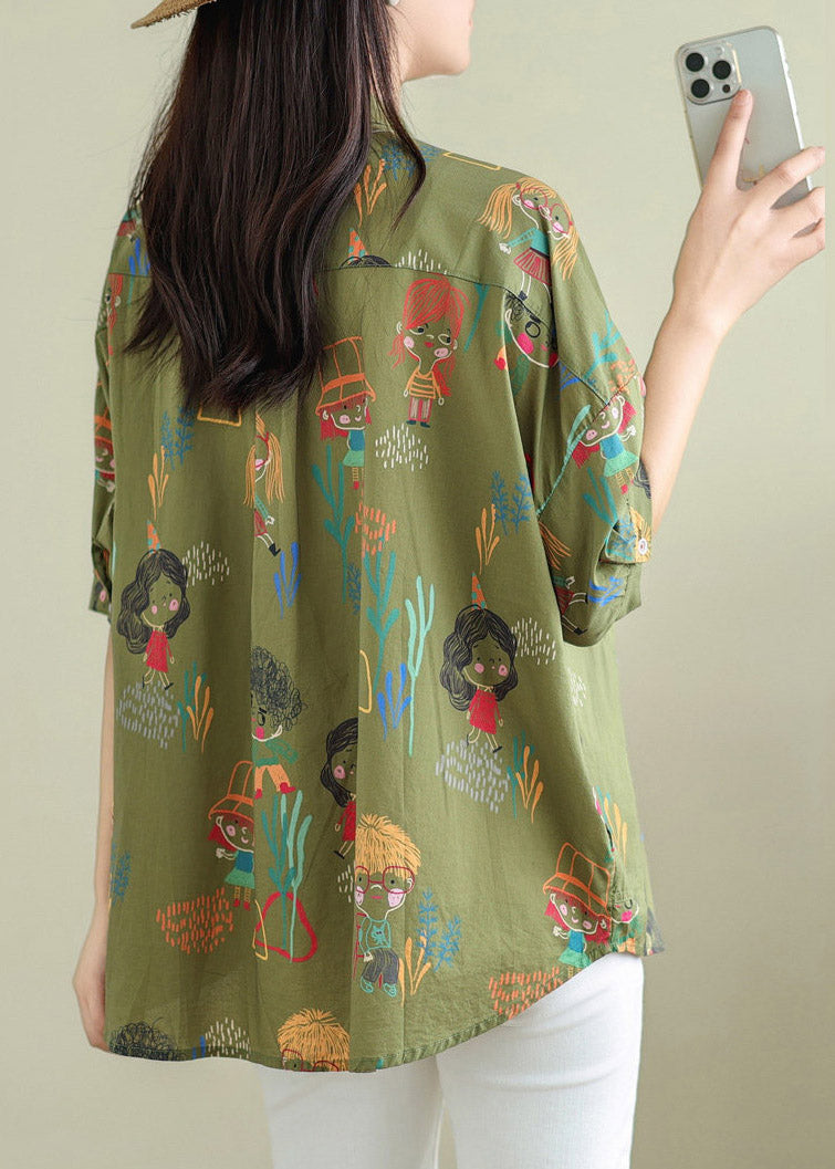 Green Stand Collar Top Short Sleeve