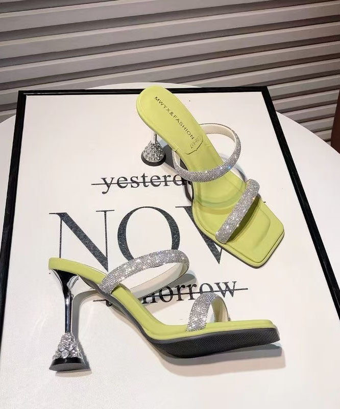 Green Zircon Faux Leather Splicing High Heel Slippers Peep Toe