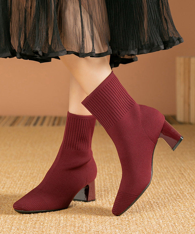 Grey Chunky Knit Fabric Soft Splicing Boots Plus Size