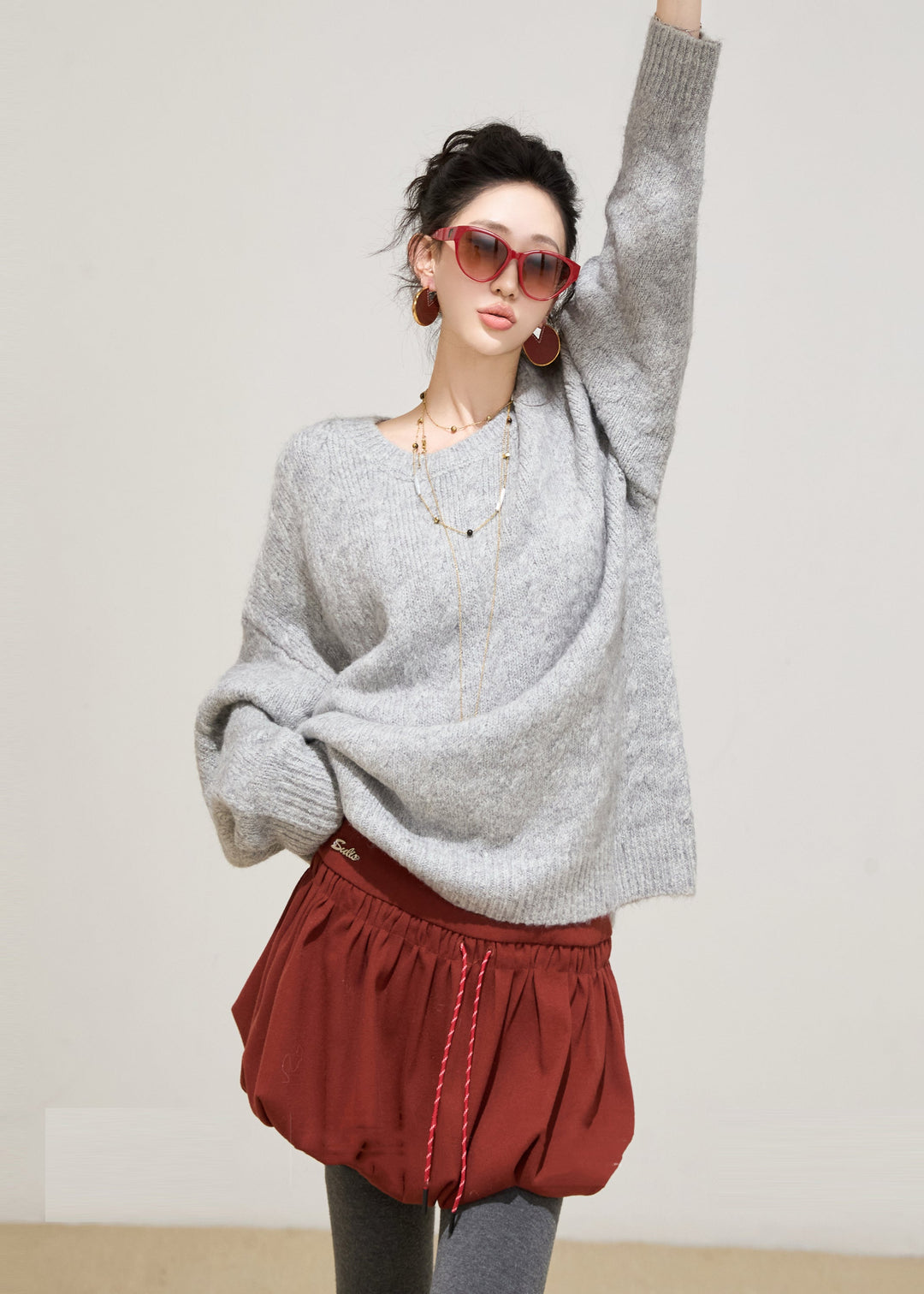 Grey Cozy Knit Sweater Tops Oversized Winter