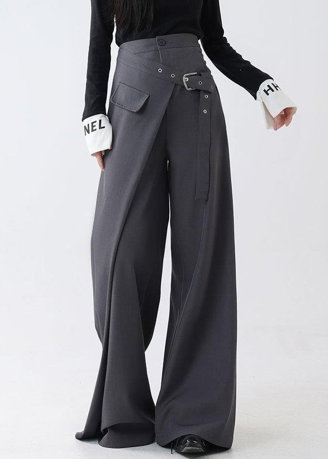 Grey False Two Pieces Spandex Fall Wide Leg Pants Pockets