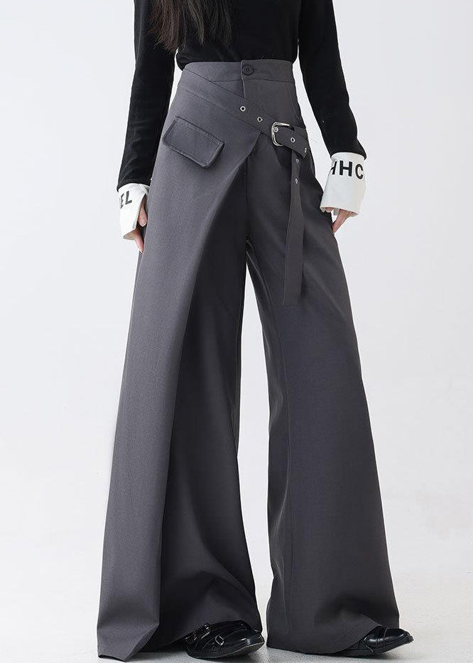 Grey False Two Pieces Spandex Fall Wide Leg Pants Pockets