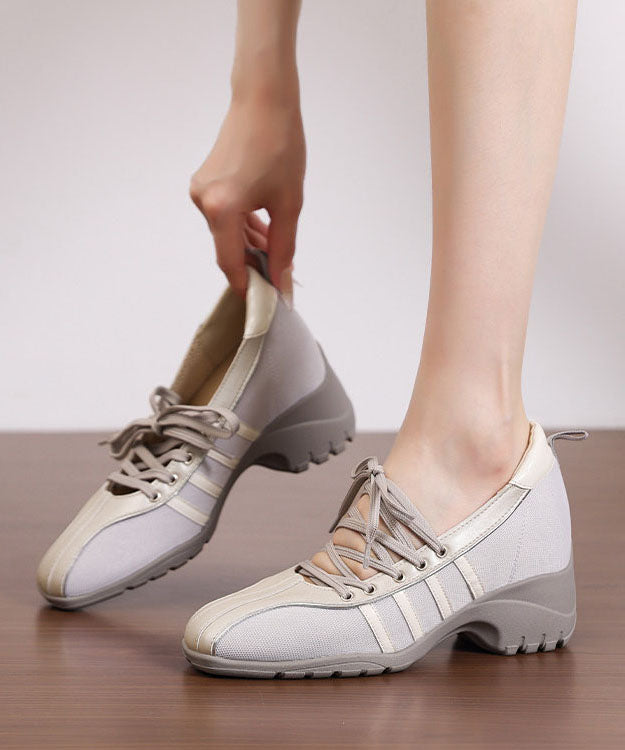 Grey Flat Shoes Chunky Faux Leather Plus Size Cross Strap Flats