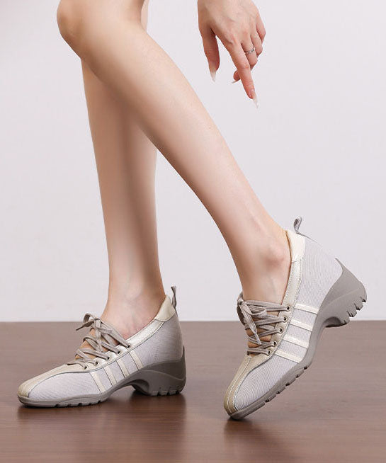 Grey Flat Shoes Chunky Faux Leather Plus Size Cross Strap Flats