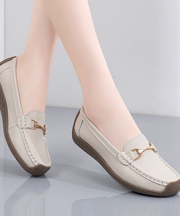 Grey Flat Shoes For Women Cowhide Leather Fine Flat Shoes