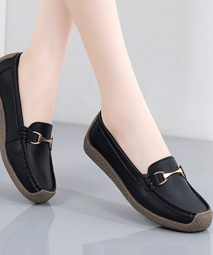 Grey Flat Shoes For Women Cowhide Leather Fine Flat Shoes