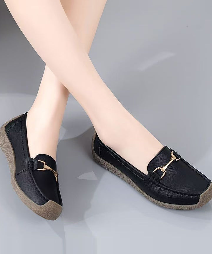 Grey Flat Shoes For Women Cowhide Leather Fine Flat Shoes