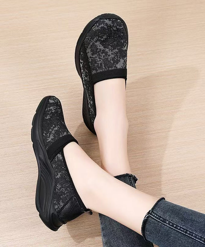 Grey Flat Shoes Knit Fabric Unique Jacquard Flat Feet Shoes