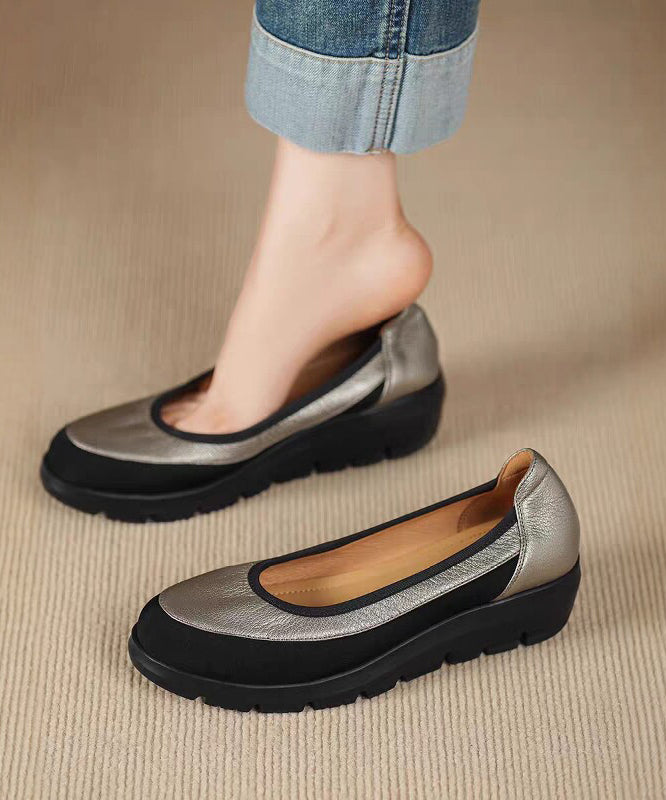 Grey Flats Platform Faux Leather Casual Splicing Flats