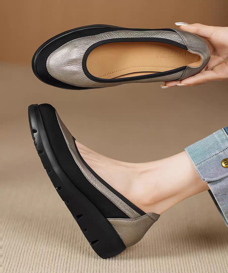 Grey Flats Platform Faux Leather Casual Splicing Flats