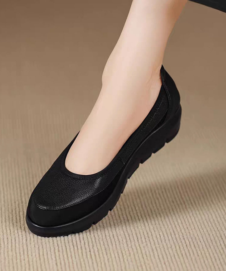 Grey Flats Platform Faux Leather Casual Splicing Flats