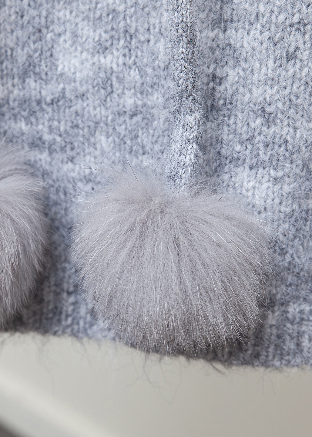 Grey Fox Collar Patchwork Knit Winter Sweater Hooded