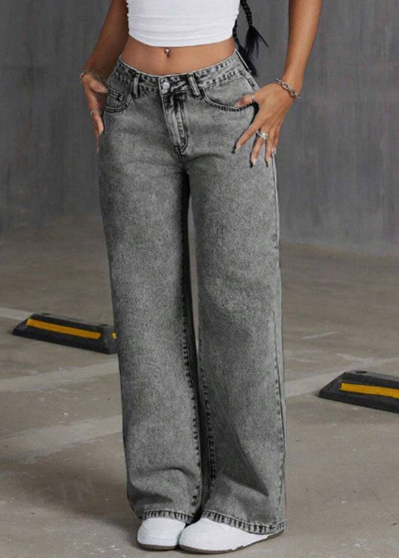 Grey High Waist Solid Wide Leg Denim Pant