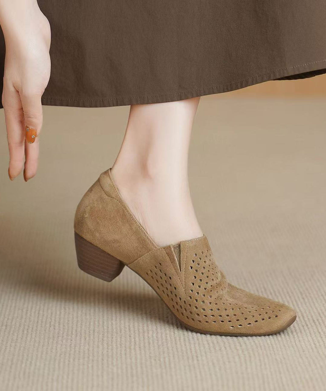 Grey Hollow Out Chunky Shoes Suede Boutique Splicing