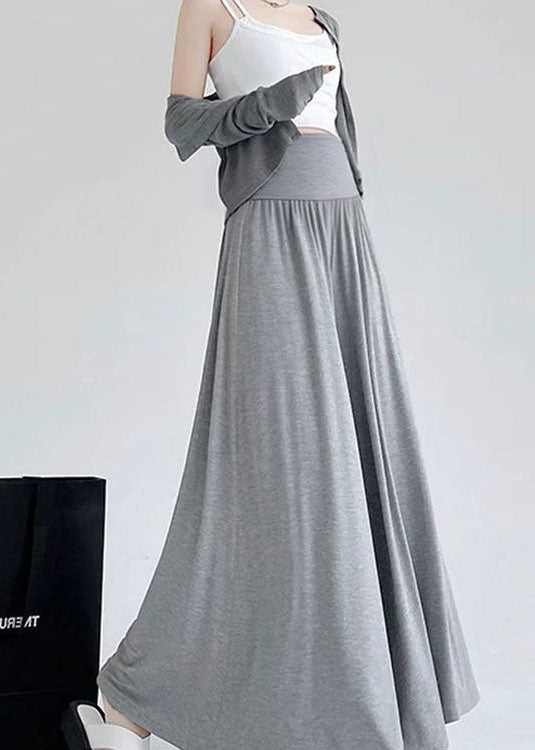 Grey Patchwork Casual Cotton Wide Leg Pants High Waist Summer