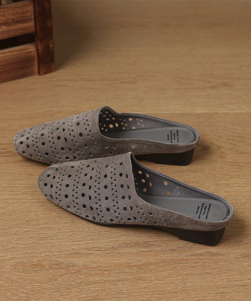 Grey Sheepskin Casual Hollow Out Thong Sandals
