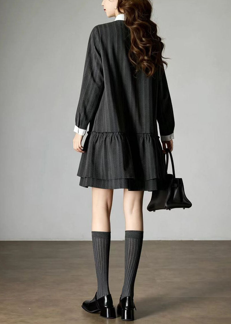 Grey Striped Shirts Dresses Contrast Peter Pan Collar Fall