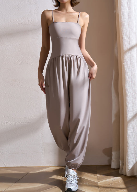 Grey Wrinkled Patchwork One Piece Workout Suit