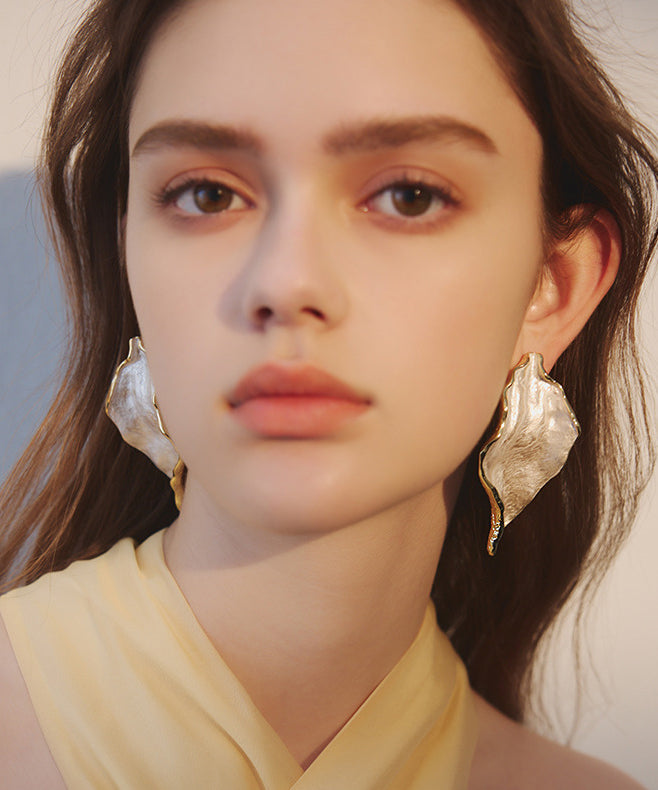 Hammered Metal Irregular Leaf Drop Earrings