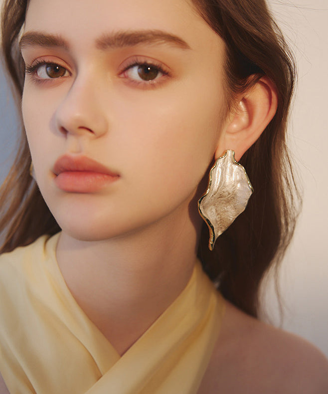 Hammered Metal Irregular Leaf Drop Earrings