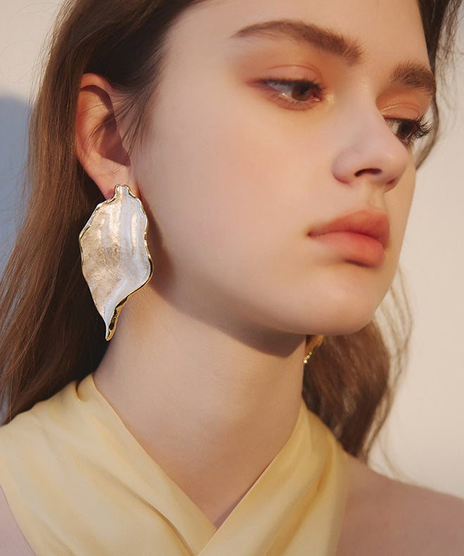 Hammered Metal Irregular Leaf Drop Earrings