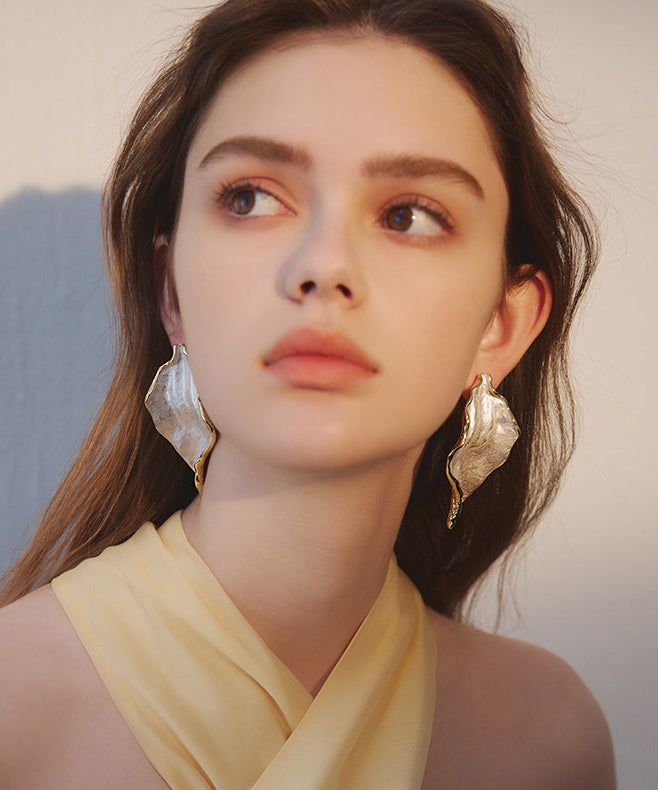 Hammered Metal Irregular Leaf Drop Earrings
