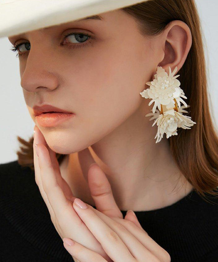 Handmade 3D Layered Flower Statement Earrings