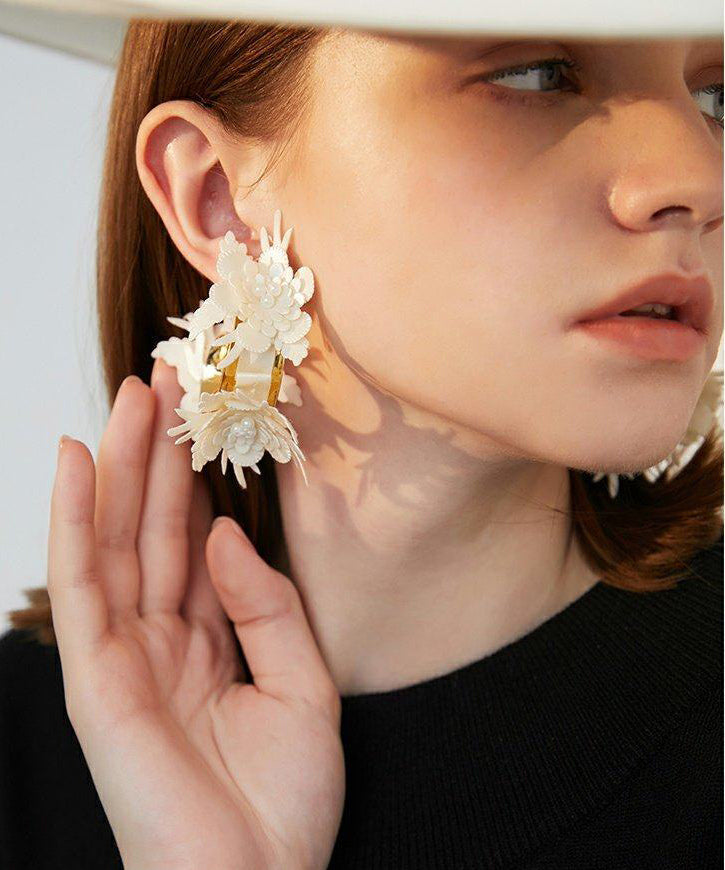 Handmade 3D Layered Flower Statement Earrings