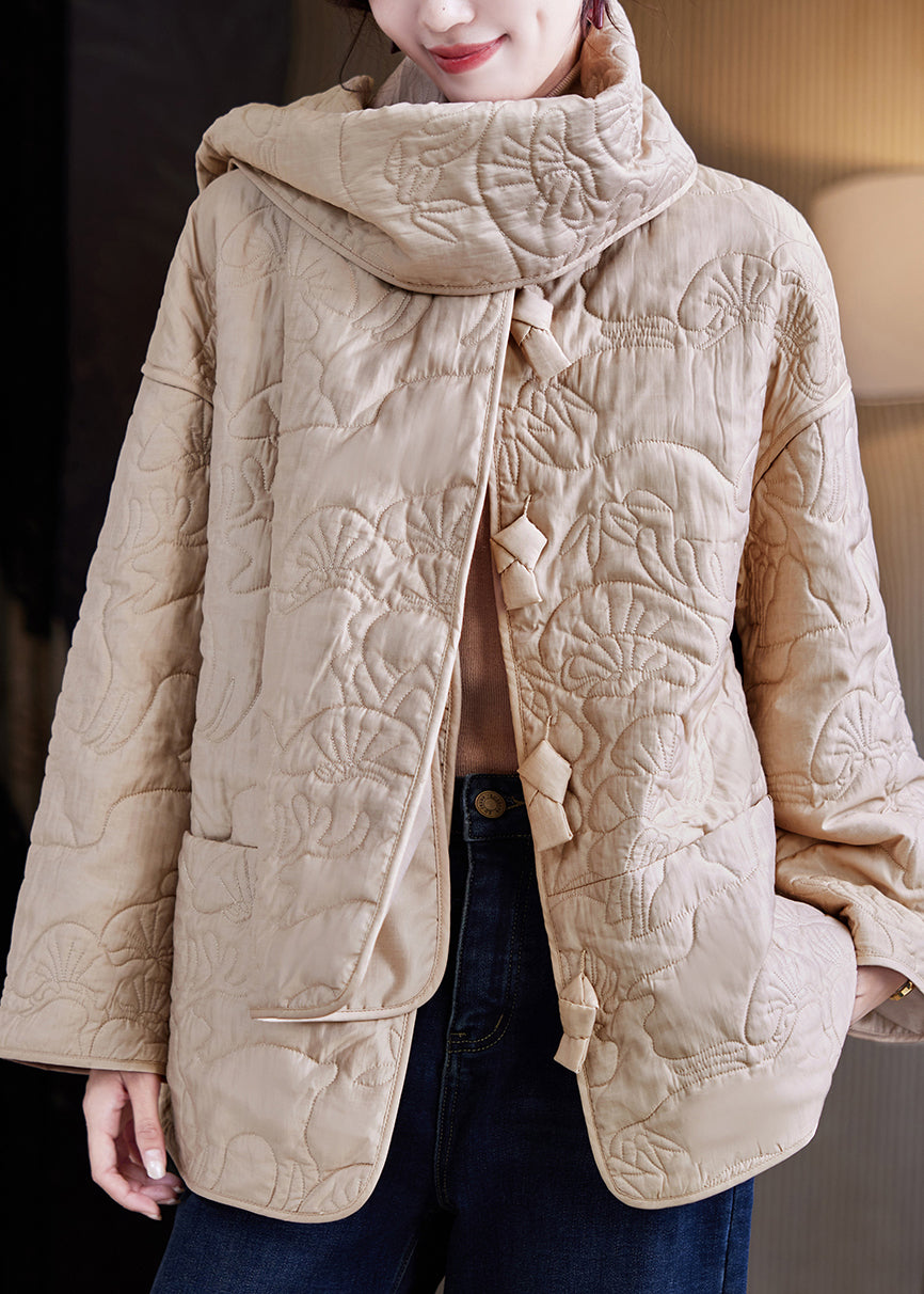 Handmade Apricot Bow Pockets Patchwork Print Parka Winter