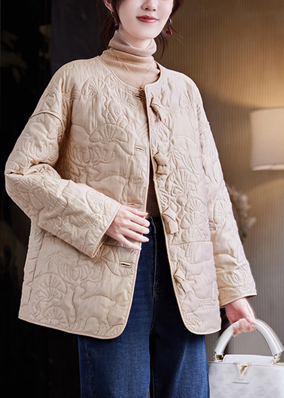 Handmade Apricot Bow Pockets Patchwork Print Parka Winter