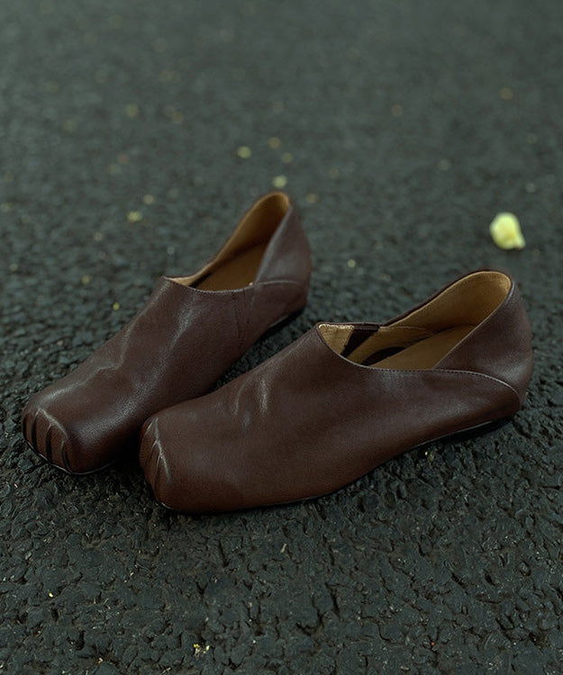 Handmade Apricot Horsehide Leather Comfy Flats Shoes