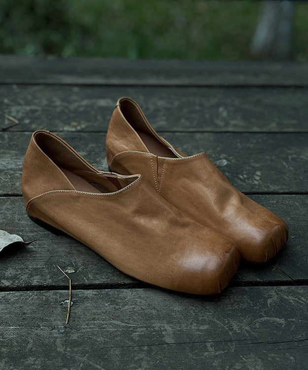 Handmade Apricot Horsehide Leather Comfy Flats Shoes