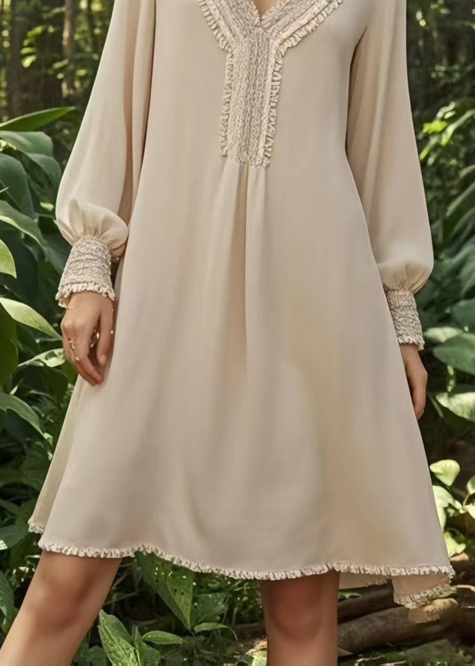Handmade Apricot V Neck Draping Chiffon Day Dress Spring