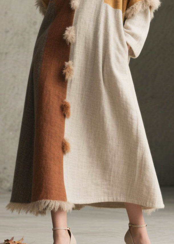Handmade Asymmetrical Patchwork Fuzzy Ball Decorated Dresses Fall