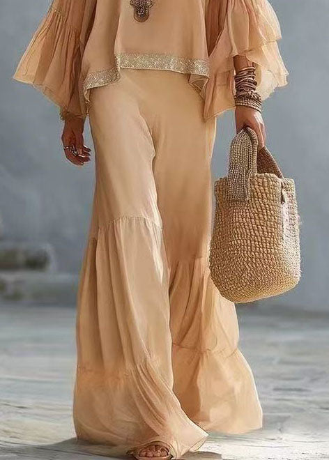 Handmade Beige Oversized Cotton Two Pieces Set Flare Sleeve