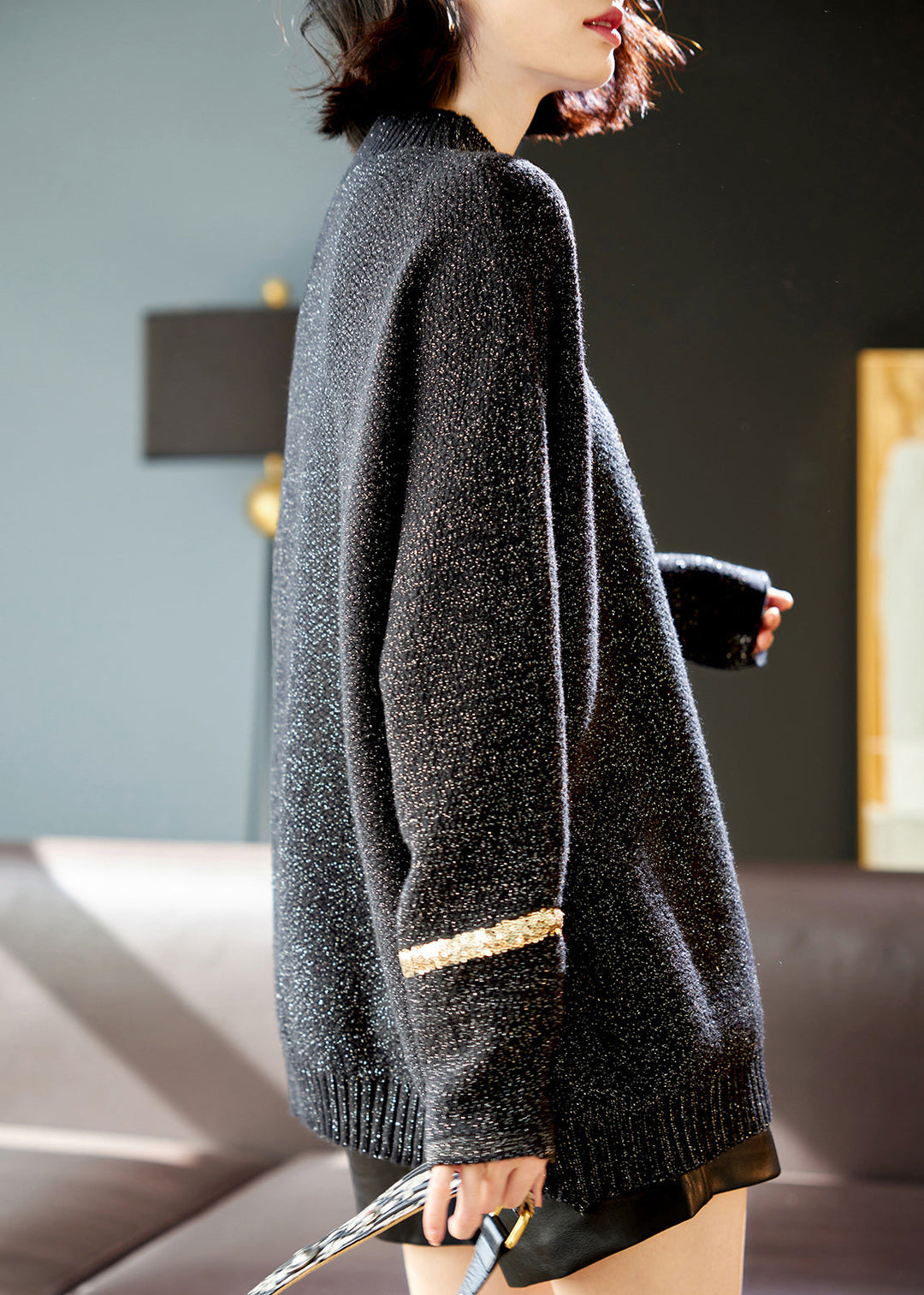 Handmade Black Butterfly Sequins Knit Sweater Winter