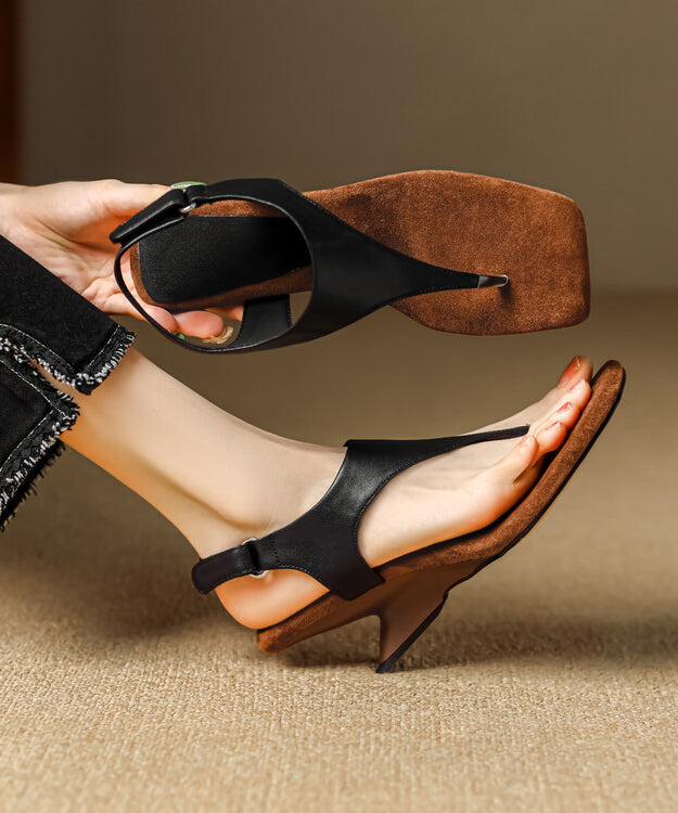 Handmade Black Cowhide Leather Wedge Flip Flops