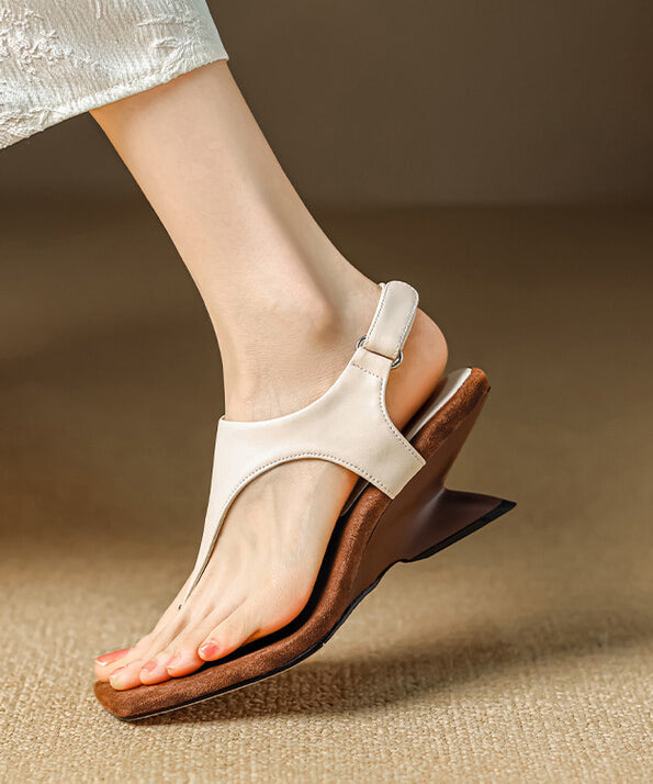 Handmade Black Cowhide Leather Wedge Flip Flops