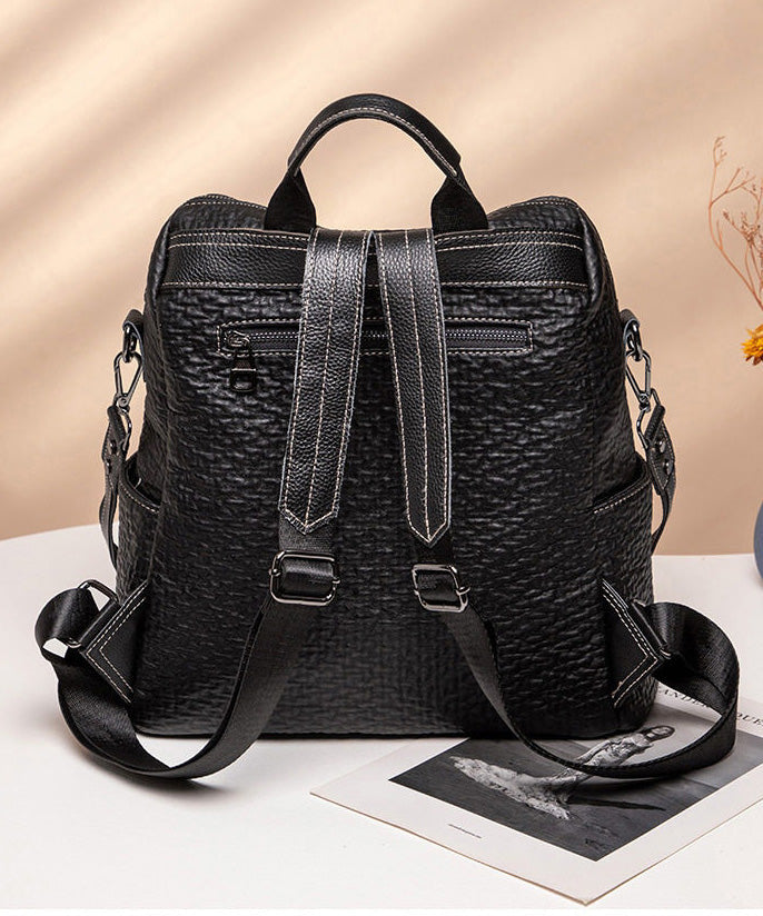 Handmade Black Durable Calf Leather Backpack Bag