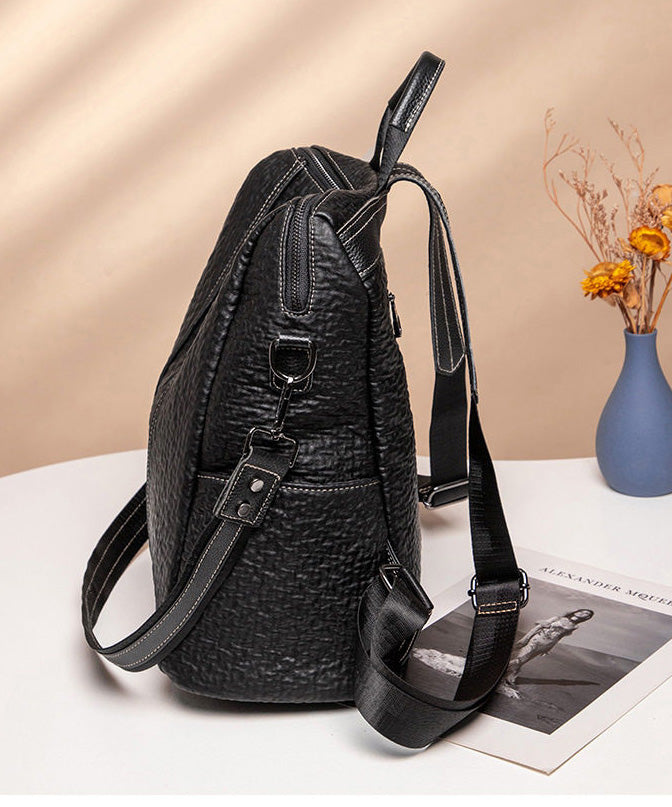 Handmade Black Durable Calf Leather Backpack Bag